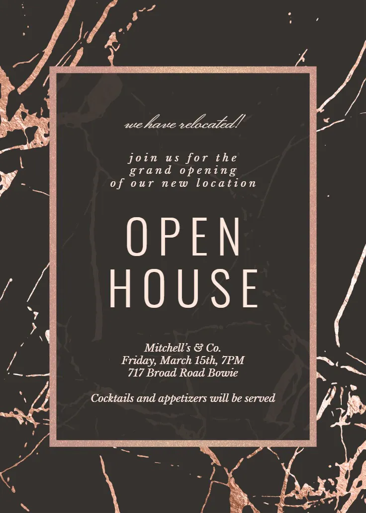 Rose gold marble - açık ev davetiyesi